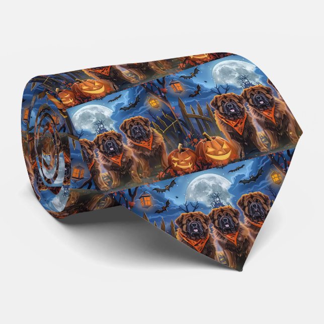 Tibetan Mastiff Halloween Spooky Tie (Rolled)
