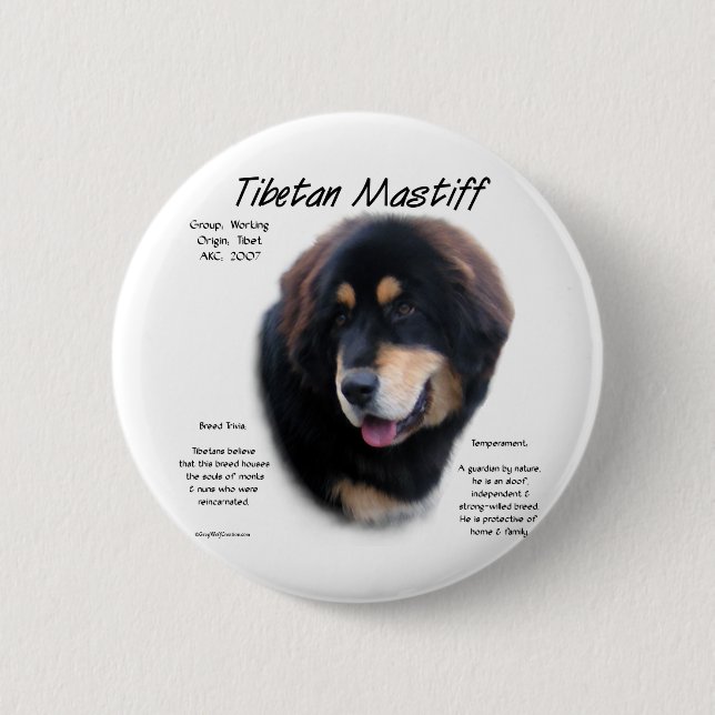 Tibetan Mastiff History Design 2 Inch Round Button (Front)