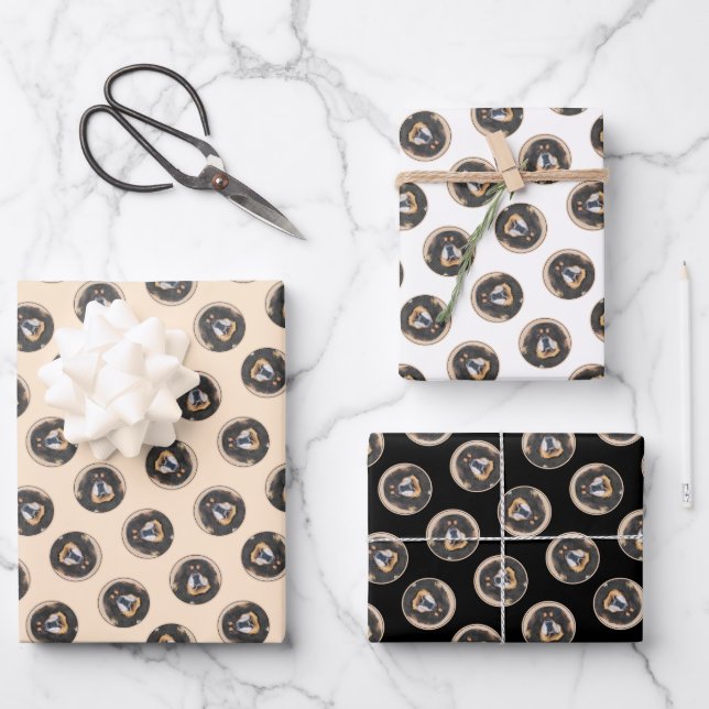 Tibetan Mastiff Painting Black and Tan Pet Dog Art Wrapping Paper Sheet (Front)