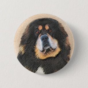 Tibetan Mastiff Painting - Cute Original Dog Art 2 Inch Round Button