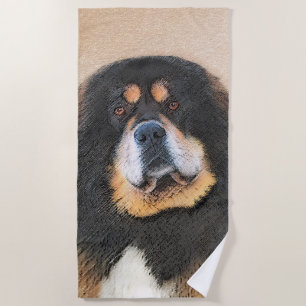 Tibetan Mastiff Painting - Cute Original Dog Art Beach Towel