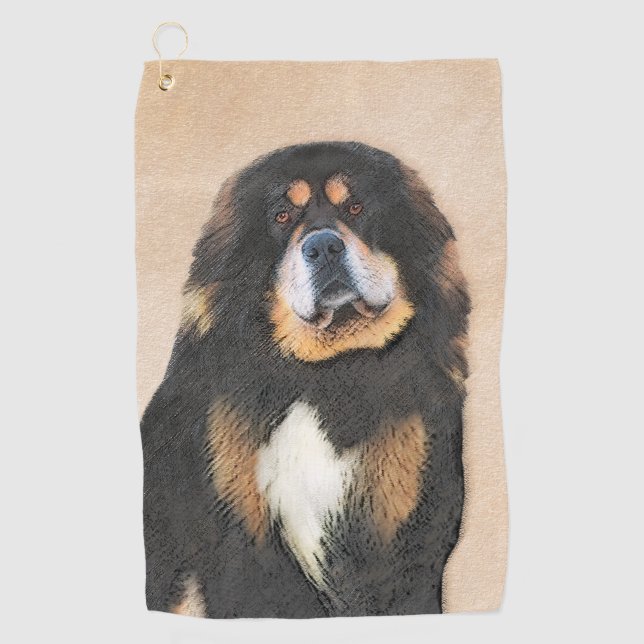 Tibetan Mastiff Painting - Cute Original Dog Art Golf Towel (Front)