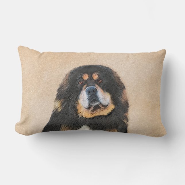 Tibetan Mastiff Painting - Cute Original Dog Art Lumbar Pillow (Front)