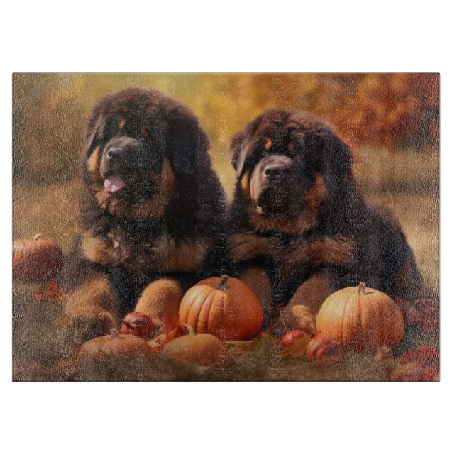 Tibetan Mastiff Puppy Autumn Delight Pumpkin  Cutting Board (Front)