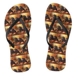 Tibetan Mastiff Puppy Autumn Delight Pumpkin  Flip Flops