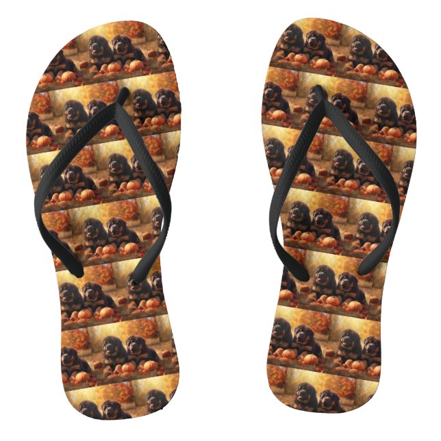 Tibetan Mastiff Puppy Autumn Delight Pumpkin  Flip Flops (Footbed)