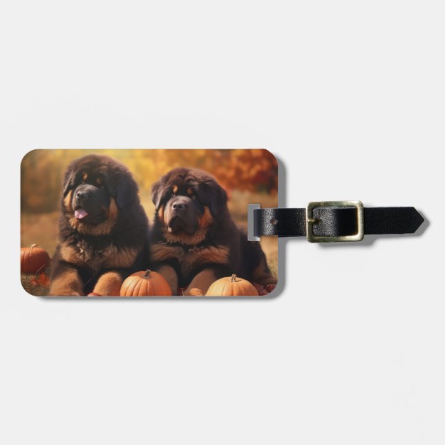 Tibetan Mastiff Puppy Autumn Delight Pumpkin  Luggage Tag (Front Horizontal)