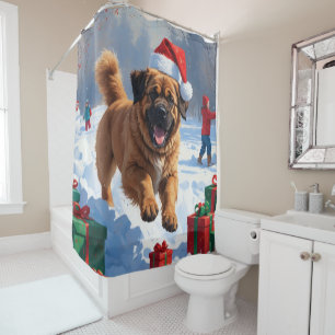 Tibetan Mastiff Running in Snow with Christmas Hat