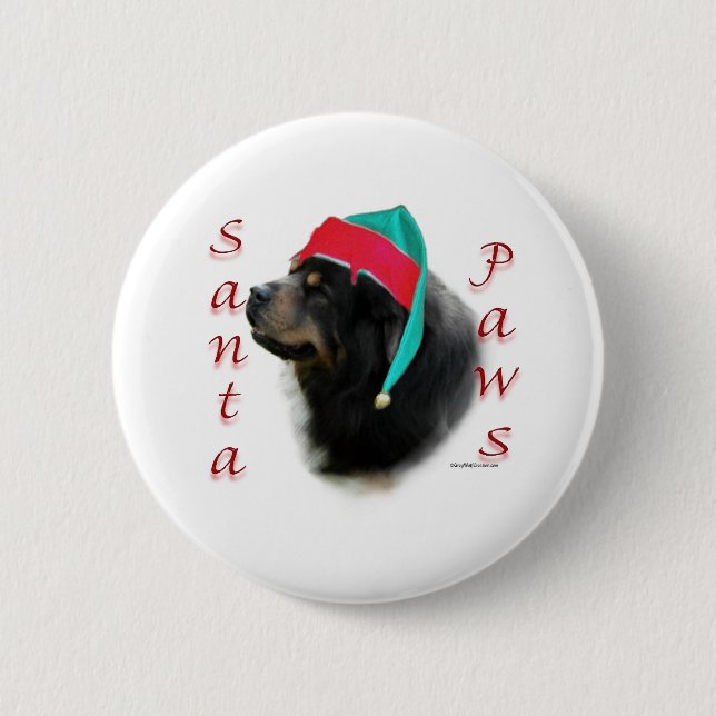 Tibetan Mastiff Santa Paws 2 Inch Round Button (Front)