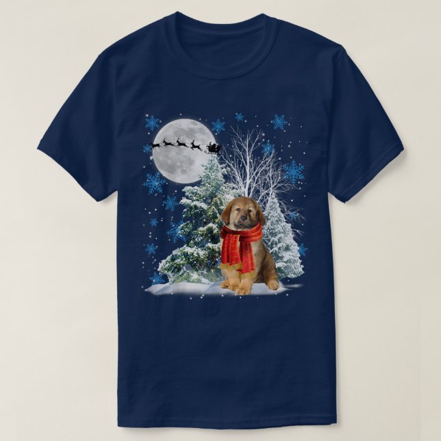 Tibetan Mastiff Under Moonlight Snow Christmas Paj T-Shirt (Design Front)