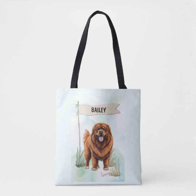 Tibetan Mastiff Watercolor Personalized Dog Tote Bag (Front)