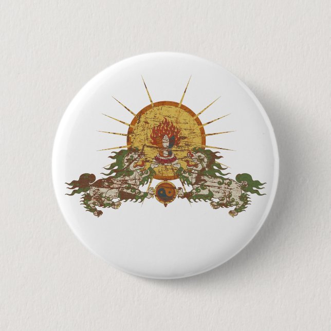 Tibetan Snow Lion 2 Inch Round Button (Front)