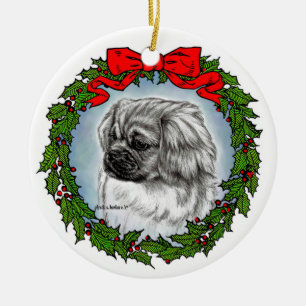 Tibetan Spaniel Art by Glenda S. Harlan Ceramic Ornament
