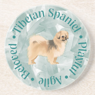 Tibetan Spaniel "Beloved" Coaster (teal)