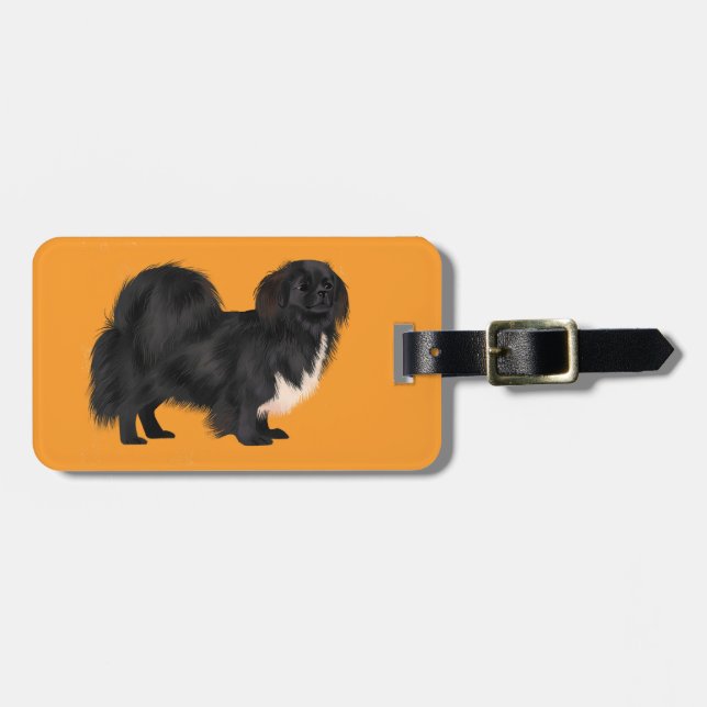 Tibetan Spaniel (Black) Luggage Tag  (Front Horizontal)