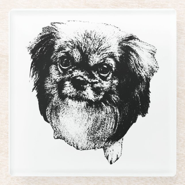 Tibetan Spaniel Coaster – Monochrome Dog Art (Front)