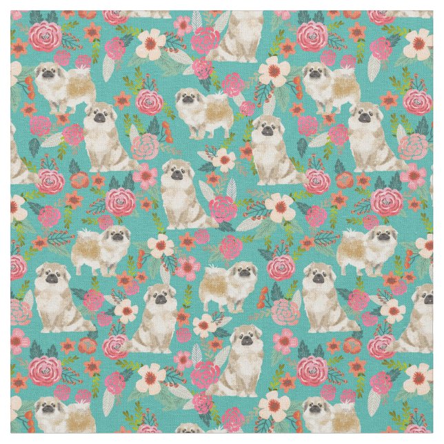 Tibetan Spaniel cute dog vintage florals Fabric (Close Up)