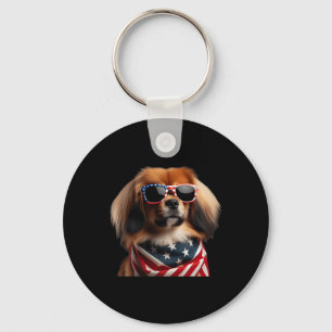 Tibetan Spaniel Dog 4th Of July American Independe Keychain