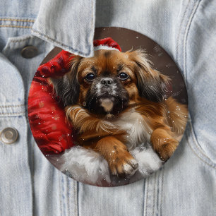 Tibetan Spaniel Dog Christmas Festive 6 Inch Round Button