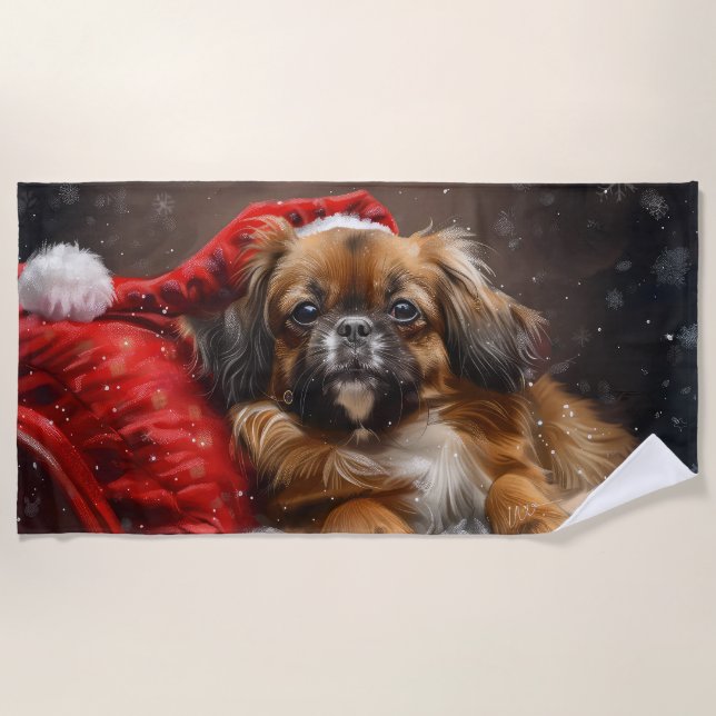 Tibetan Spaniel Dog Christmas Festive Beach Towel (Front)
