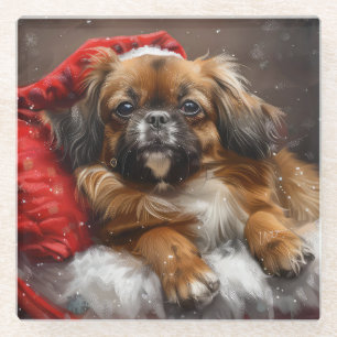 Tibetan Spaniel Dog Christmas Festive Glass Coaster