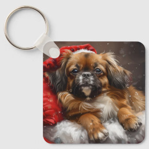 Tibetan Spaniel Dog Christmas Festive Keychain