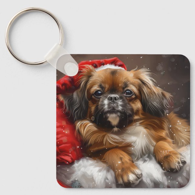 Tibetan Spaniel Dog Christmas Festive Keychain (Front)