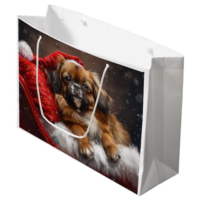 Tibetan Spaniel Dog Christmas Festive Large Gift Bag (Front Angled)