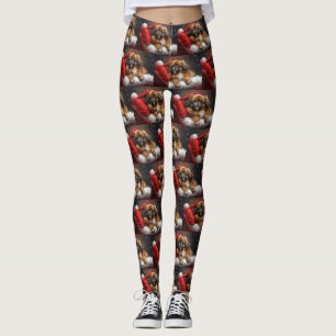 Tibetan Spaniel Dog Christmas Festive Leggings