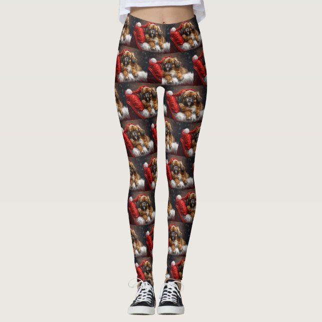 Tibetan Spaniel Dog Christmas Festive Leggings (Front)