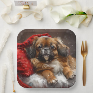 Tibetan Spaniel Dog Christmas Festive Paper Plate