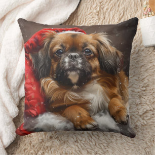 Tibetan Spaniel Dog Christmas Festive Throw Pillow