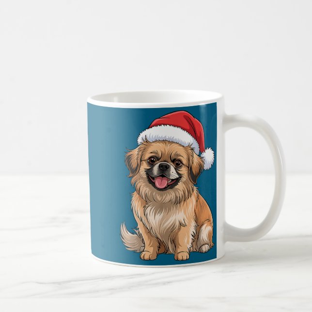 Tibetan Spaniel Dog Christmas Santa Hat Pet Dog Lo Coffee Mug (Right)