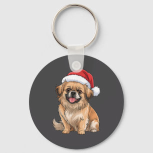 Tibetan Spaniel Dog Christmas Santa Hat Pet Dog Lo Keychain