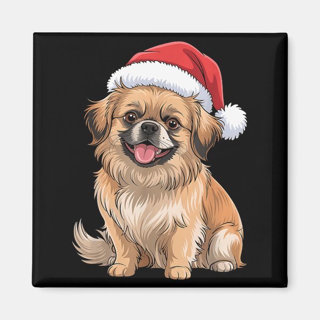 Tibetan Spaniel Dog Christmas Santa Hat Pet Dog Lo Magnet (Front)