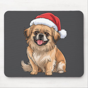 Tibetan Spaniel Dog Christmas Santa Hat Pet Dog Lo Mouse Pad