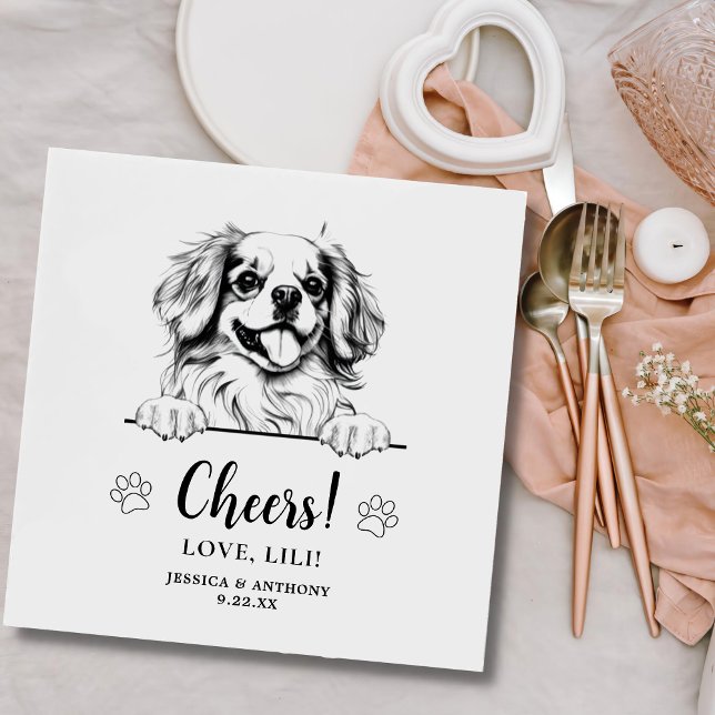 Tibetan Spaniel Dog Drawing Personalized Cheers Napkin (Creator Uploaded)