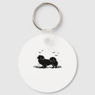 Tibetan Spaniel Dog � Halloween Moon Silhouette Ov Keychain