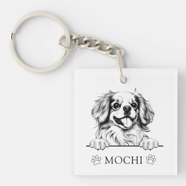 Tibetan Spaniel Dog Hand Drawing Personalized Keychain (Front)