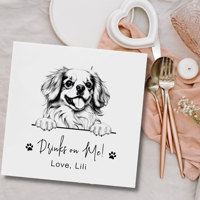 Tibetan Spaniel Dog Personalized Drinks On Me Napkin (Creator Uploaded)