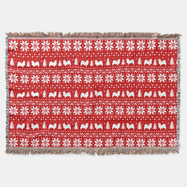 Tibetan Spaniel Dog Silhouettes Christmas Pattern Throw Blanket (Front)