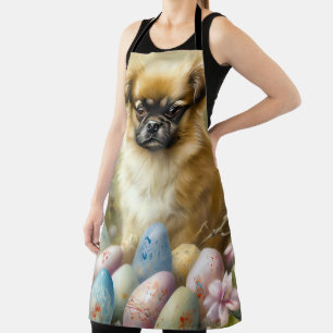 Tibetan Spaniel Dog with Easter Eggs Holiday Apron