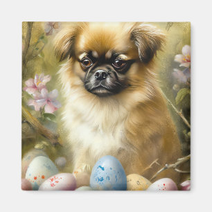 Tibetan Spaniel Dog with Easter Eggs Holiday Magnet