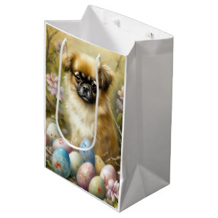 Tibetan Spaniel Dog with Easter Eggs Holiday Medium Gift Bag