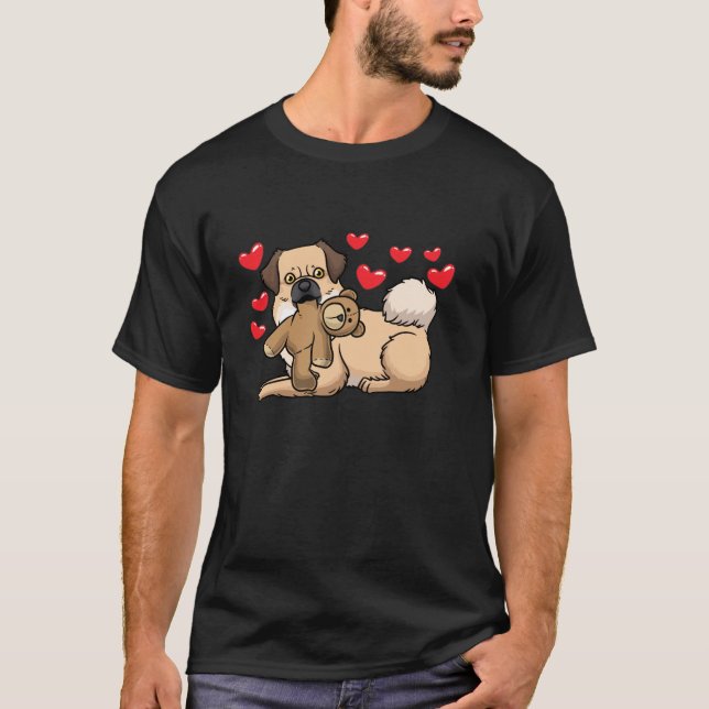 Tibetan Spaniel Dog With Stuffed Animal Long Sleev T-Shirt (Front)