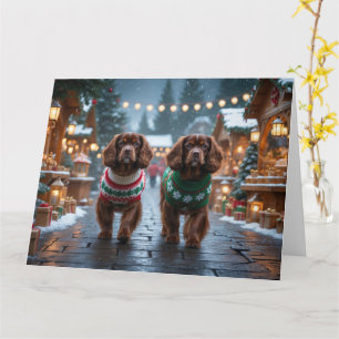 Tibetan Spaniel Dogs Christmas Snow Holiday Card