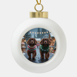 Tibetan Spaniel Dogs Christmas Snow Holiday Ceramic Ball Christmas Ornament
