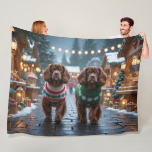Tibetan Spaniel Dogs Christmas Snow Holiday Fleece Blanket