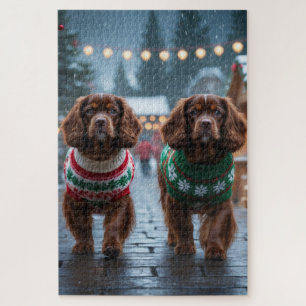 Tibetan Spaniel Dogs Christmas Snow Holiday Jigsaw Puzzle