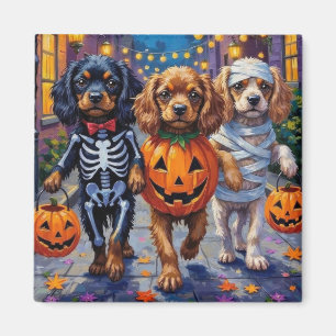 Tibetan Spaniel Dogs In Halloween Costumes Magnet